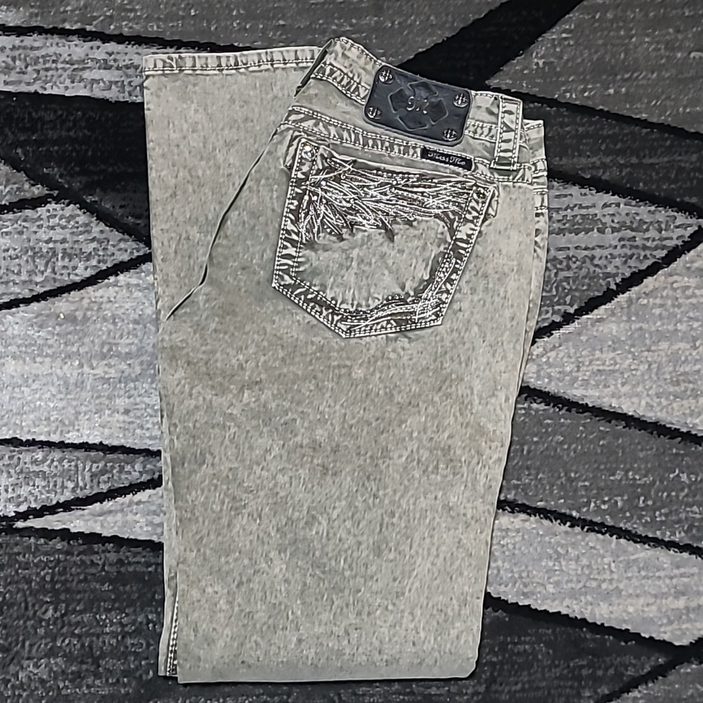 MISS ME OLIVE ACID WASH RHINESTONES SKINNY DENIM JEAN